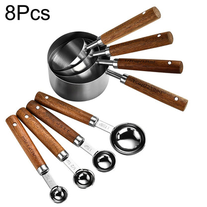 Gold Wooden Handle Stainless Steel Measuring Cups Spoons