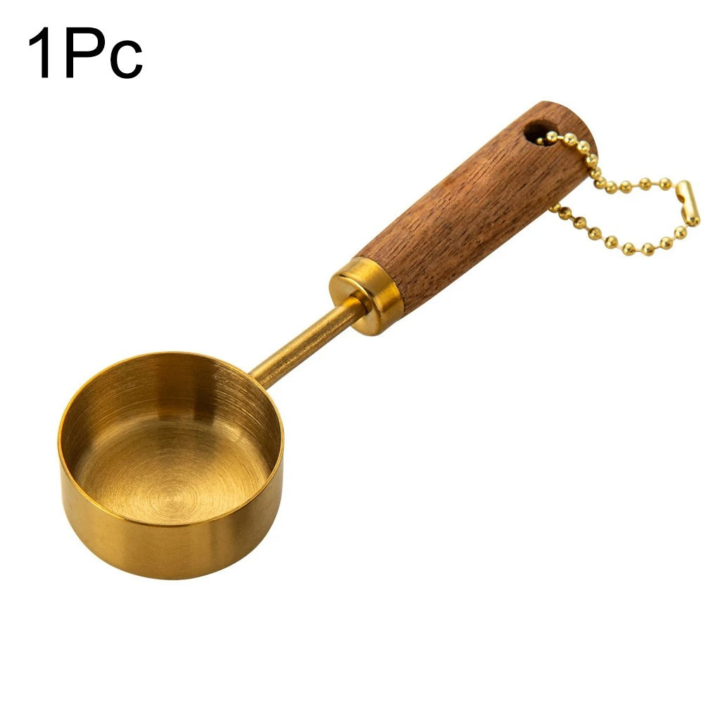 Gold Wooden Handle Stainless Steel Measuring Cups Spoons