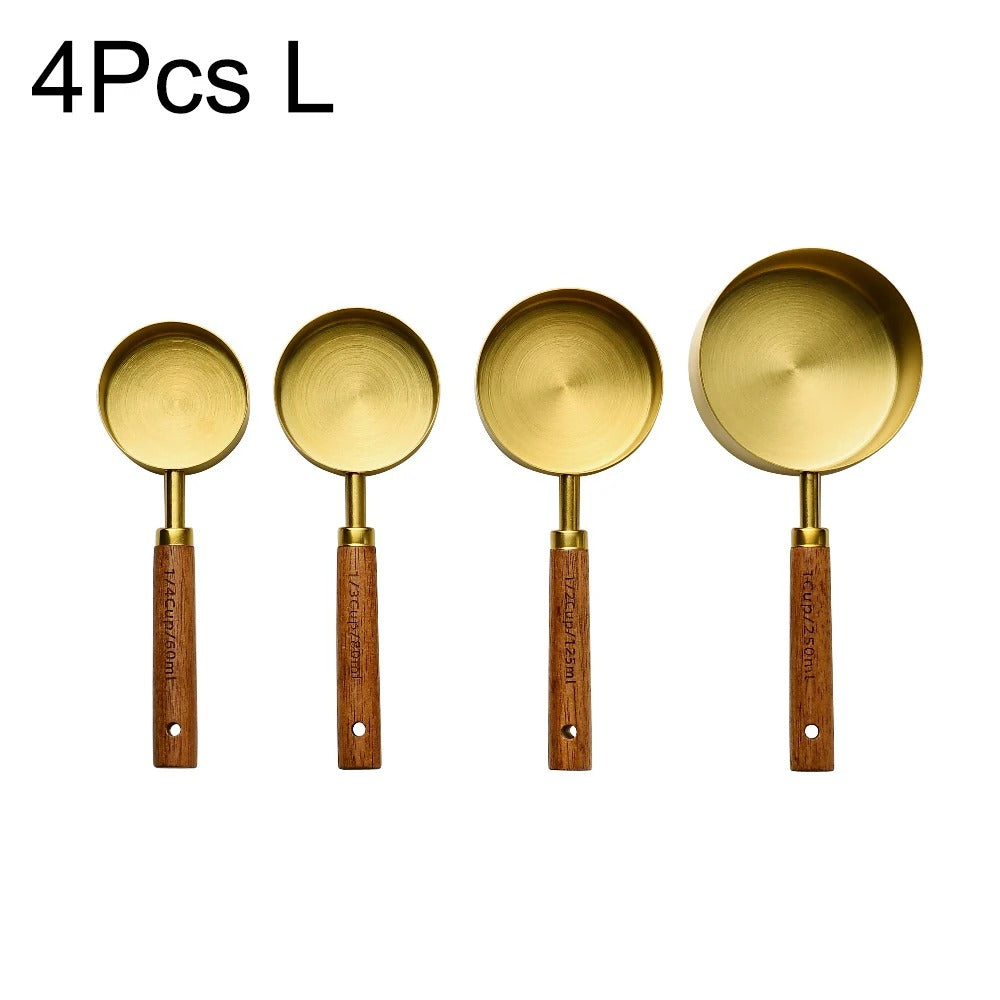 Gold Wooden Handle Stainless Steel Measuring Cups Spoons