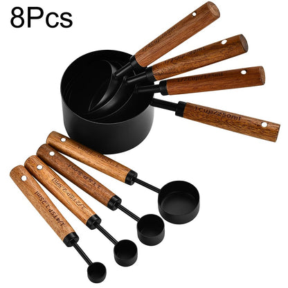 Gold Wooden Handle Stainless Steel Measuring Cups Spoons