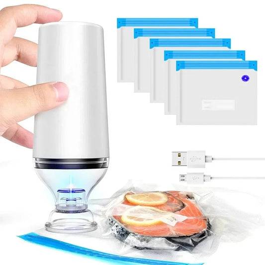 Reusable Vacuum Food Storage Bags with USB Handheld Sealer